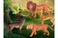 仿真动物动物模型玩具大狮子+老虎+豹子+狼+2树