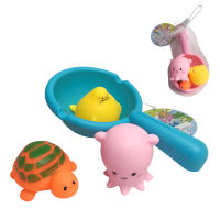 浴室戏水搪胶动物3只配鱼捞 搪胶玩具