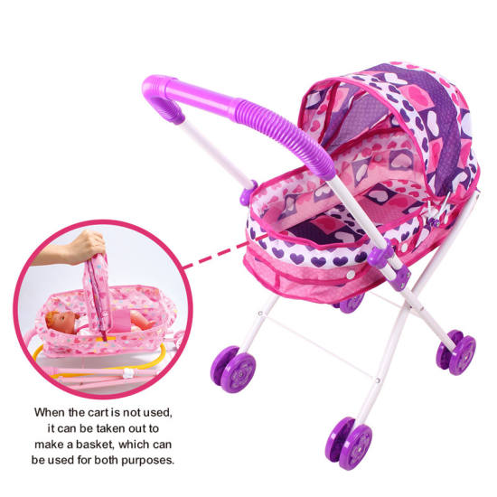 二合一婴儿遮阳手推车+手提篮（白铁紫色布）