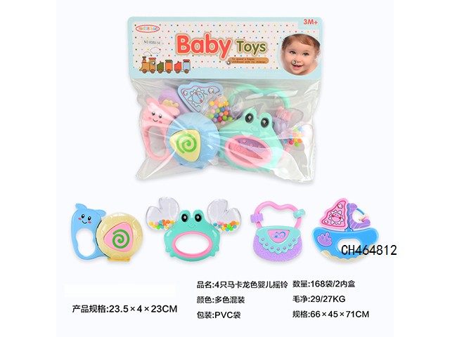 4只马卡龙色婴儿摇铃