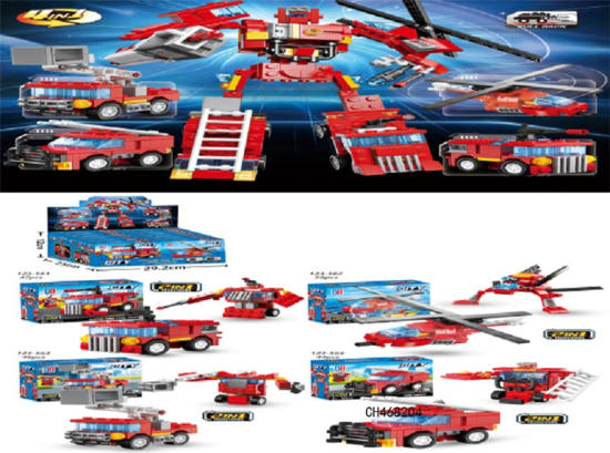 变形玩具 4合一变形回力弹射消防机器人系列(44-58PCS）  可四款混装