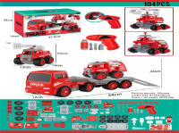 DIY益智拼装卡车消防套装配电动钻益智玩具