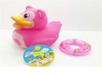环保搪胶爱心大鸭子1只+游泳圈混装 洗浴玩具