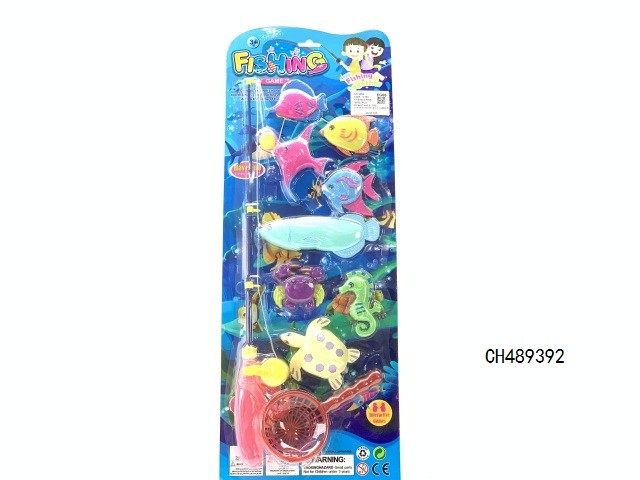 钓鱼(鱼杆+5只鱼+龟+海马+塑料把)