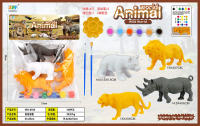 彩绘动物世界 动物玩具（4只装2笔1盘6色）