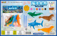 彩绘海洋世界 海洋动物玩具（4只装2笔1盘6色2蛋）