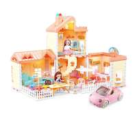 自装别墅屋屋顶带灯光烟囱带喷雾和灯光+4.5寸关节娃娃2只过家家玩具
