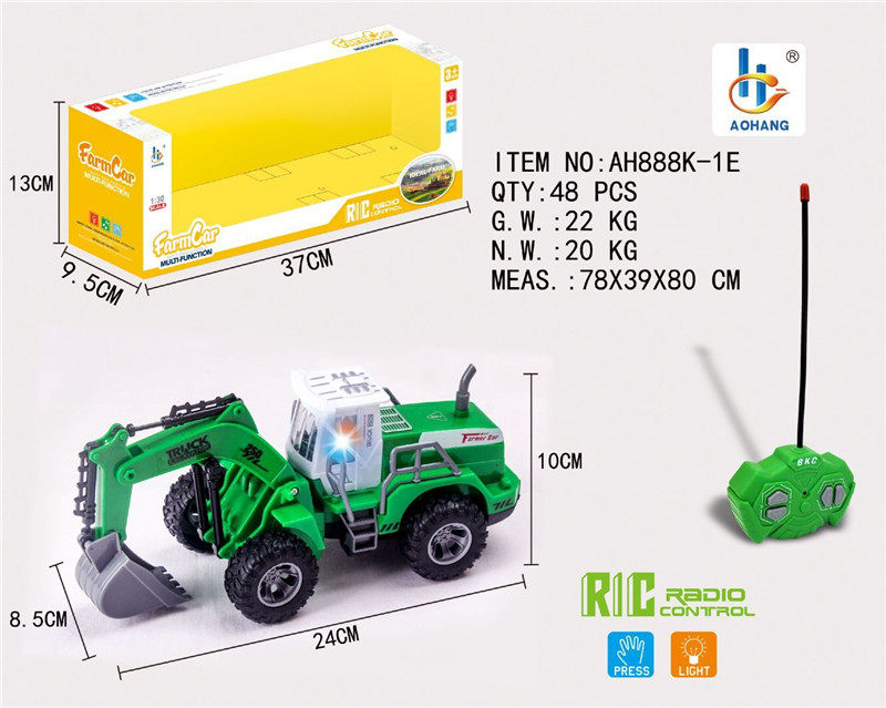 1：30四通遥控农夫挖土车绿色（单只款）合金车玩具