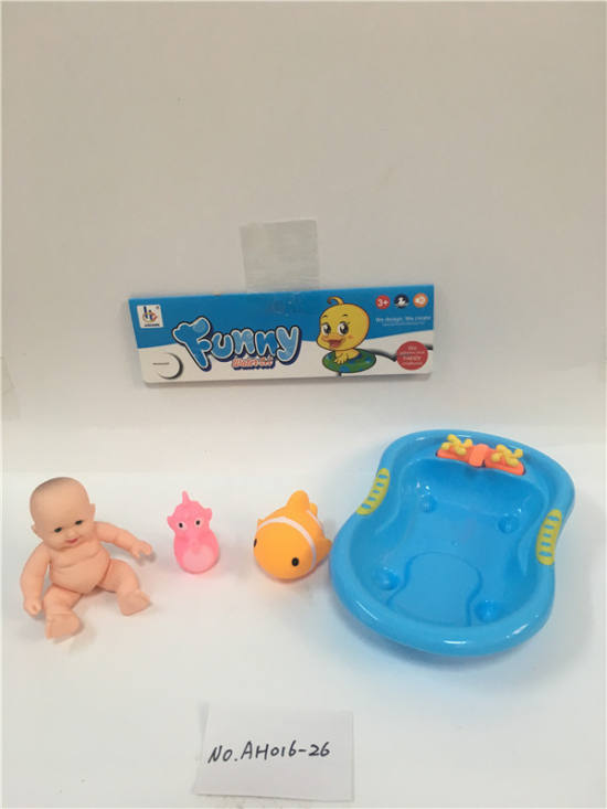 2只喷水动物配婴童+小浴盆搪胶玩具