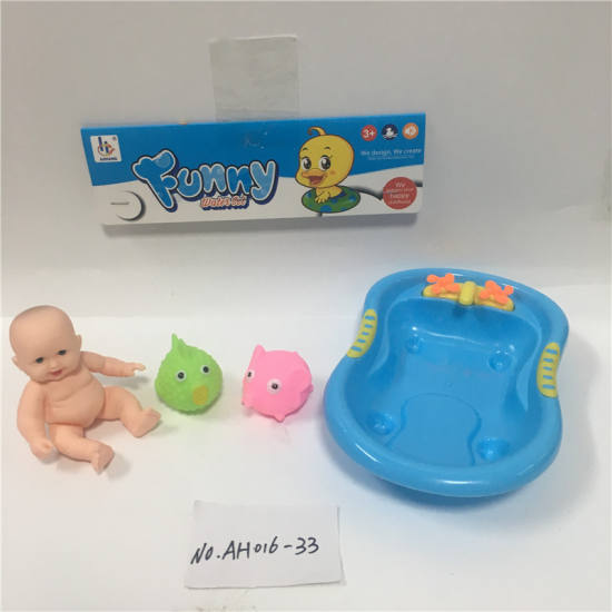 2只喷水动物配婴童+小浴盆搪胶玩具