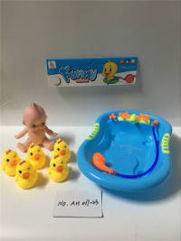 5只搪胶动物+婴童配大浴池搪胶玩具
