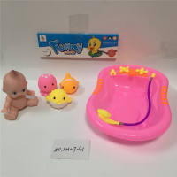3只喷水动物+婴童配大浴池搪胶玩具