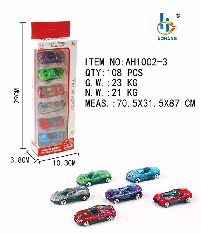 1:64合金滑行6款跑车6色合金车玩具