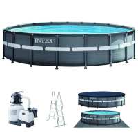 INTEX24尺圆形管架水池套装地面地上泳池