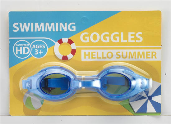 青少年泳镜（吸板）PS镜片、TPE带二色混装（蓝、粉红）