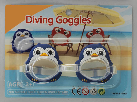 卡通企鹅泳镜（英文吸版）PS镜片、橡胶带