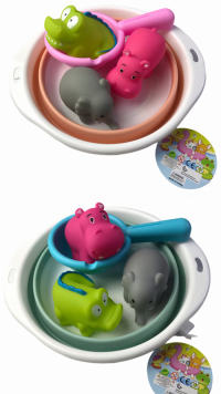 浴室戏水搪胶动物3只配鱼捞.浴盆