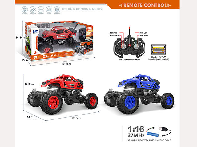 27MHz 1：16五通带灯光、自动演示功能遥控骨架攀爬车