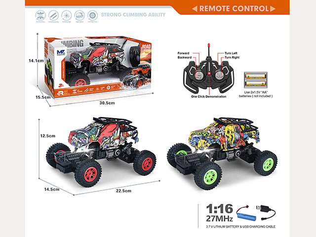 27MHz 1：16五通带灯光、自动演示功能遥控涂鸦皮卡攀爬车