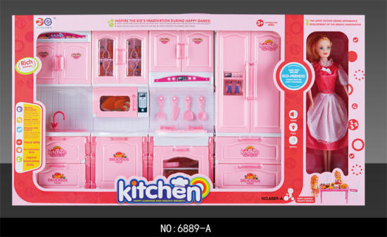 4主体+芭比灯光声音厨房组合柜过家家玩具