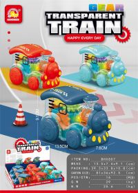 齿轮灯光透明火车玩具 惯性车玩具1盒9只装