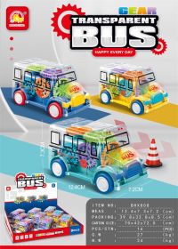 齿轮灯光透明巴士玩具 惯性车玩具一盒9只装
