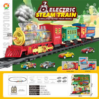 古典蒸汽透明7彩轮电动轨道火车玩具 电动玩具（火车仿真声、带喷雾、带弹射功能）